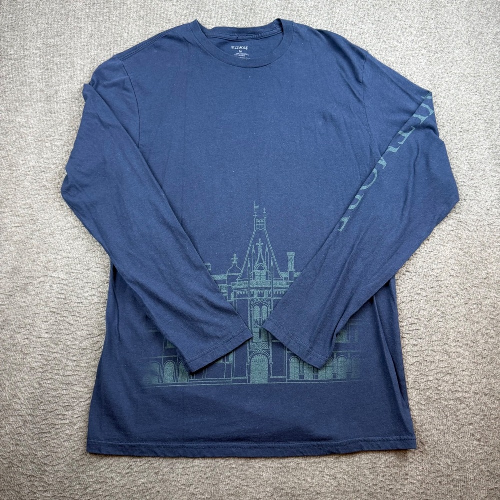 Biltmore Graphic Long Sleeve Shirt Men's Size M Navy Blue Estate‎ Souvenir Tee